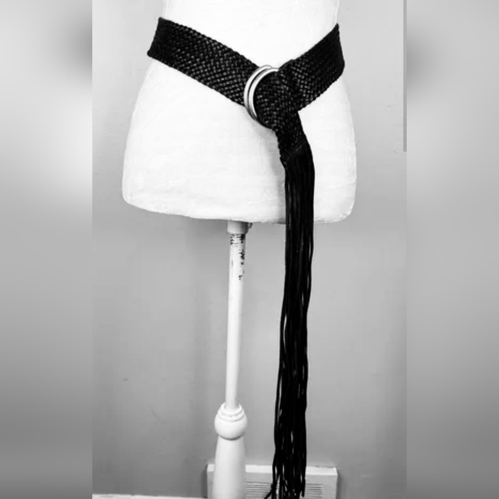 Retro fringe 70's 80's coachella festival belt black